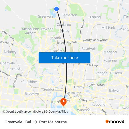 Greenvale - Bal to Port Melbourne map