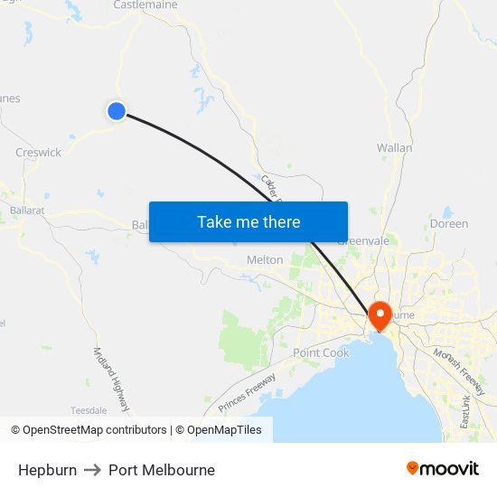 Hepburn to Port Melbourne map