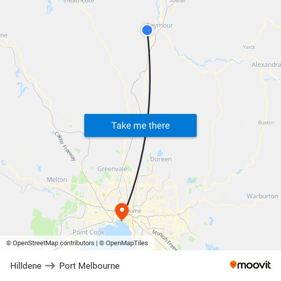 Hilldene to Port Melbourne map