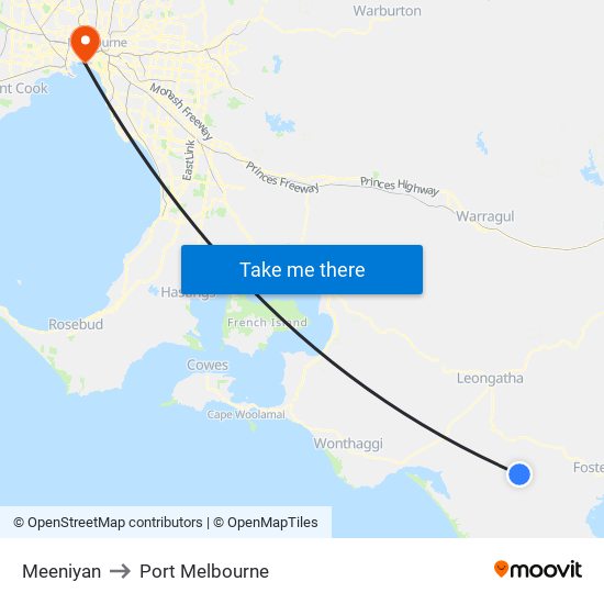 Meeniyan to Port Melbourne map