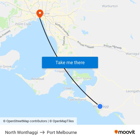 North Wonthaggi to Port Melbourne map