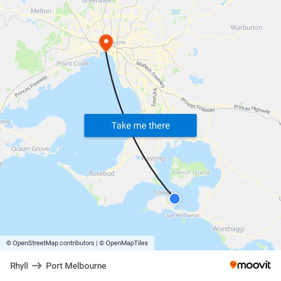 Rhyll to Port Melbourne map