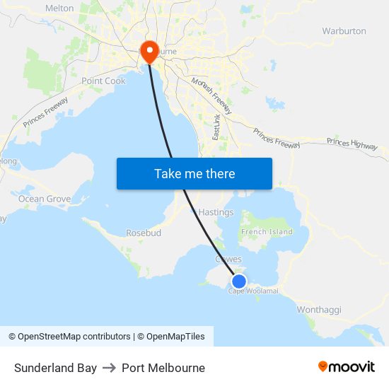 Sunderland Bay to Port Melbourne map