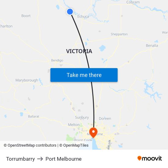 Torrumbarry to Port Melbourne map