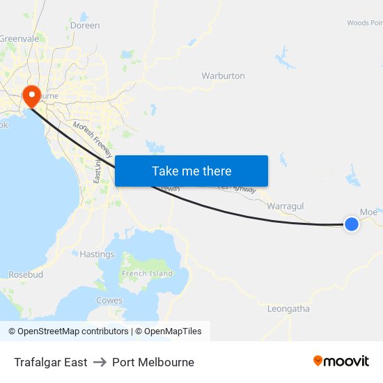 Trafalgar East to Port Melbourne map