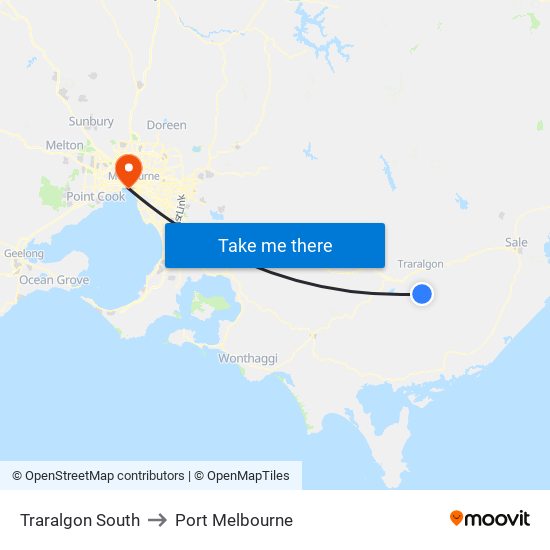 Traralgon South to Port Melbourne map