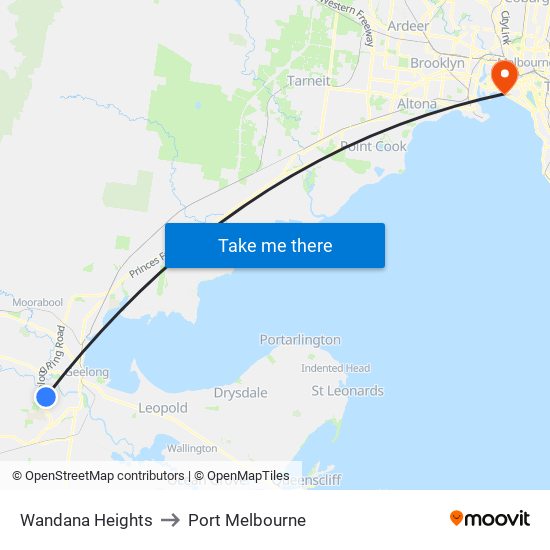 Wandana Heights to Port Melbourne map