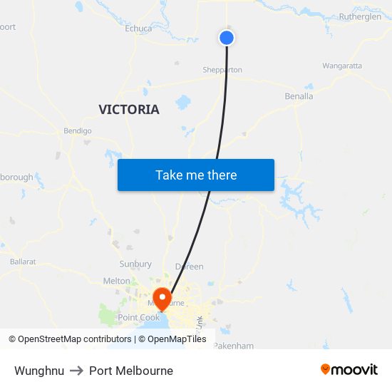 Wunghnu to Port Melbourne map