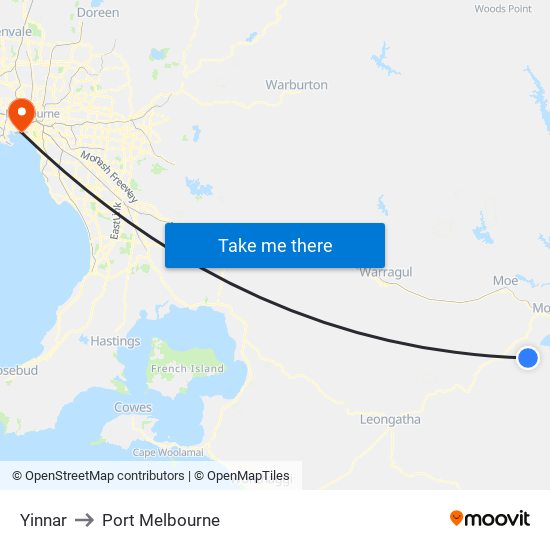 Yinnar to Port Melbourne map