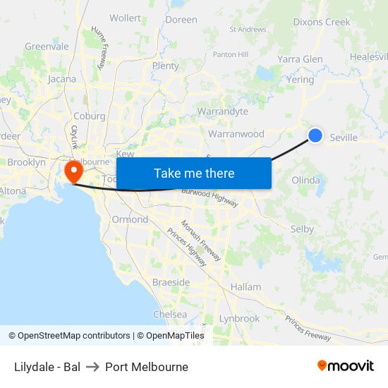 Lilydale - Bal to Port Melbourne map