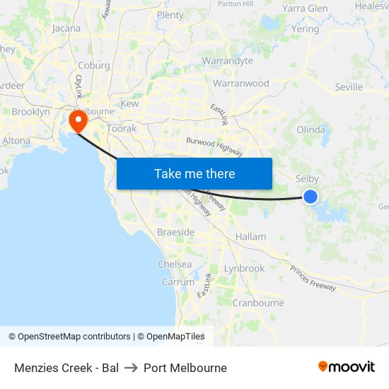 Menzies Creek - Bal to Port Melbourne map