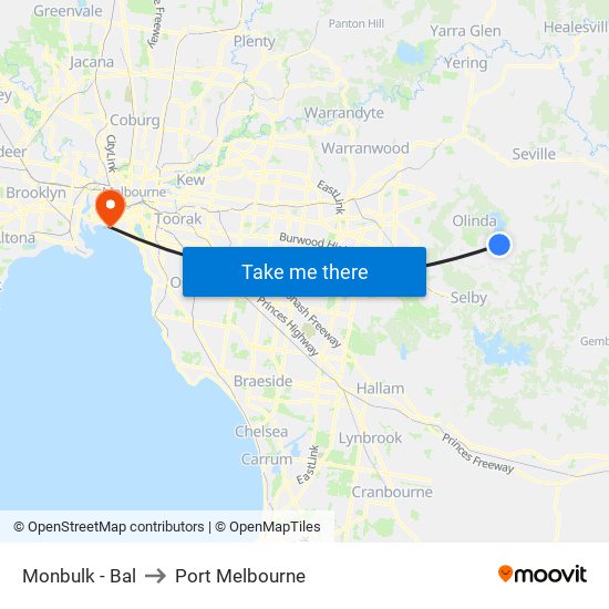 Monbulk - Bal to Port Melbourne map