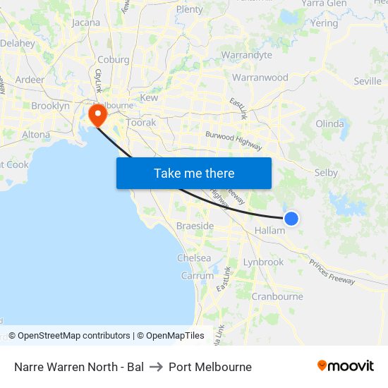 Narre Warren North - Bal to Port Melbourne map