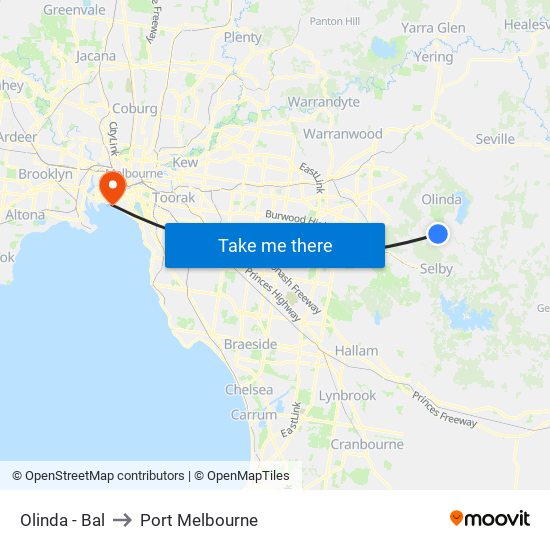 Olinda - Bal to Port Melbourne map