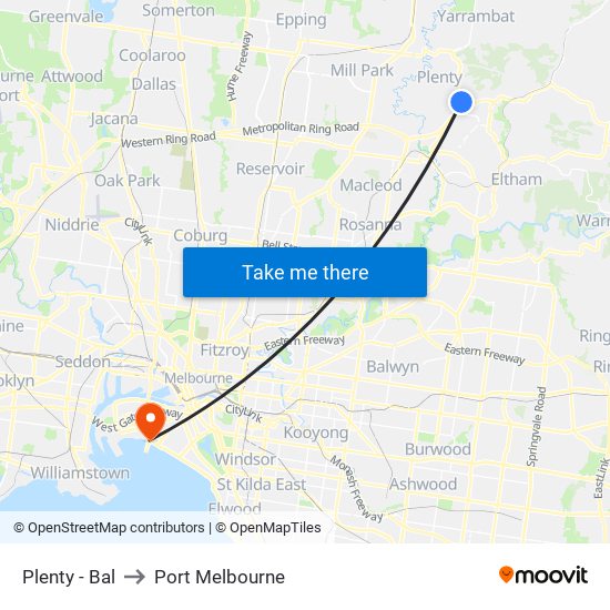 Plenty - Bal to Port Melbourne map