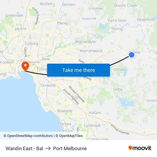 Wandin East - Bal to Port Melbourne map