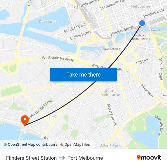 Flinders Street Station to Port Melbourne map