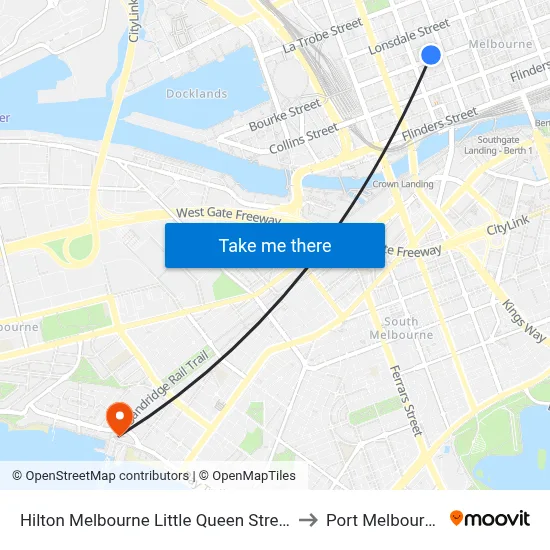 Hilton Melbourne Little Queen Street to Port Melbourne map