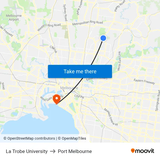 La Trobe University to Port Melbourne map