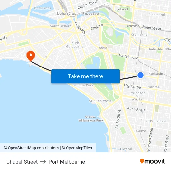Chapel Street to Port Melbourne map