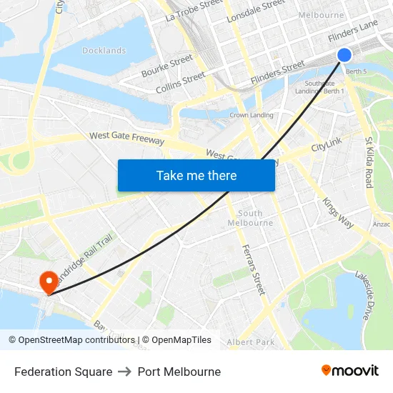 Federation Square to Port Melbourne map