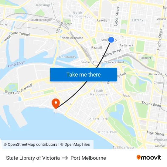 State Library of Victoria to Port Melbourne map