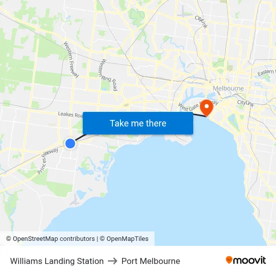 Williams Landing Station to Port Melbourne map