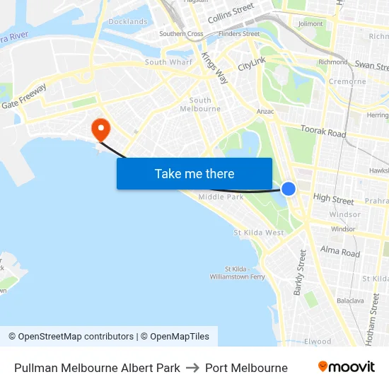 Pullman Melbourne Albert Park to Port Melbourne map