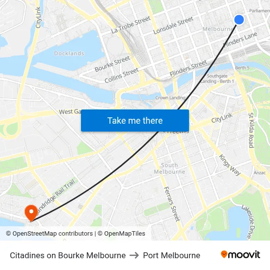 Citadines on Bourke Melbourne to Port Melbourne map