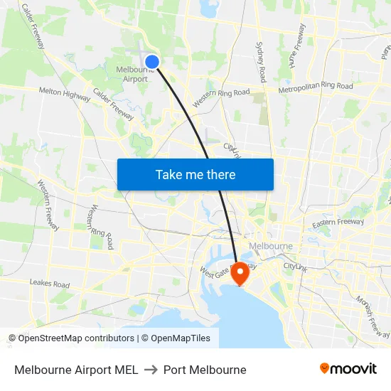Melbourne Airport MEL to Port Melbourne map