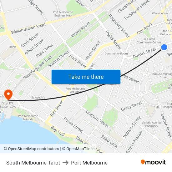 South Melbourne Tarot to Port Melbourne map