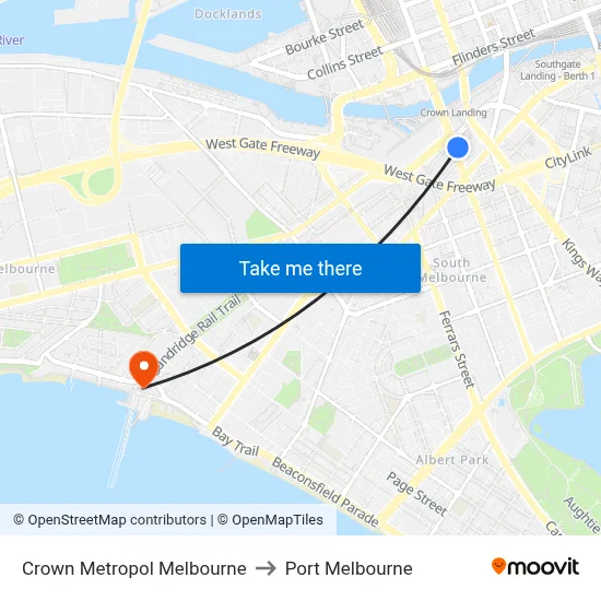 Crown Metropol Melbourne to Port Melbourne map