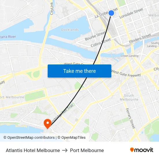 Atlantis Hotel Melbourne to Port Melbourne map