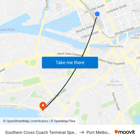 Southern Cross Coach Terminal Spencer St to Port Melbourne map