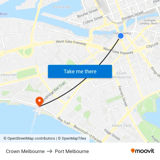 Crown Melbourne to Port Melbourne map