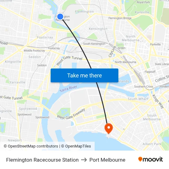 Flemington Racecourse Station to Port Melbourne map