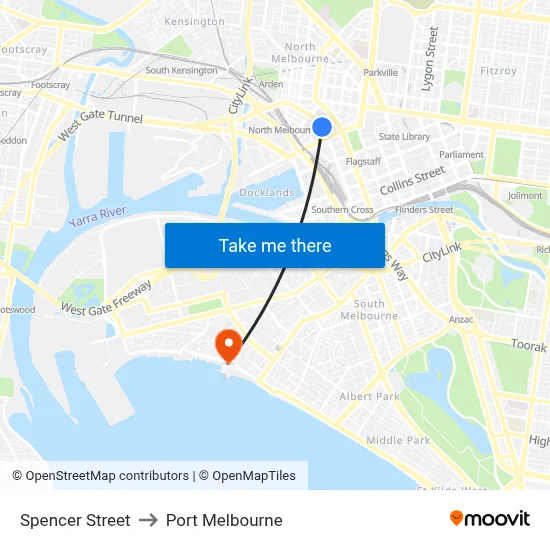 Spencer Street to Port Melbourne map
