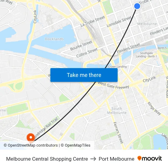 Melbourne Central Shopping Centre to Port Melbourne map
