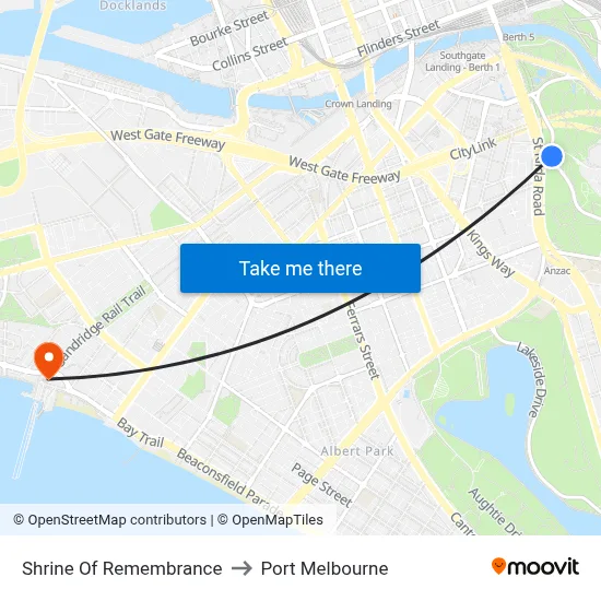 Shrine Of Remembrance to Port Melbourne map