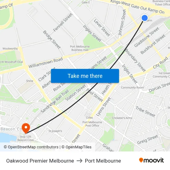 Oakwood Premier Melbourne to Port Melbourne map
