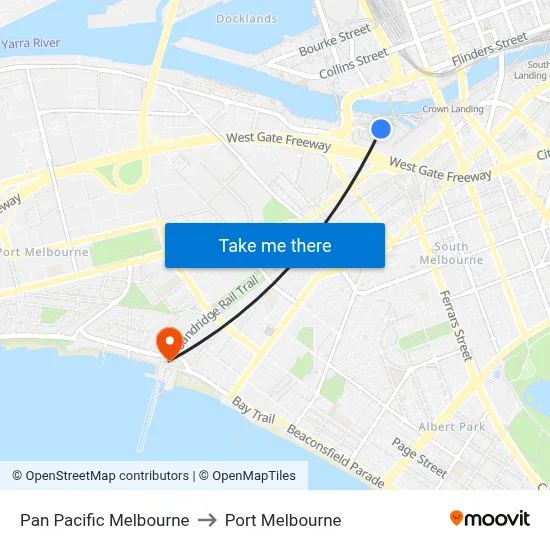 Pan Pacific Melbourne to Port Melbourne map