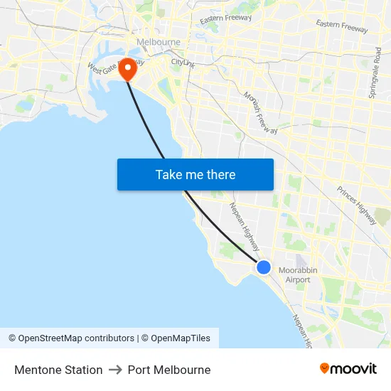 Mentone Station to Port Melbourne map