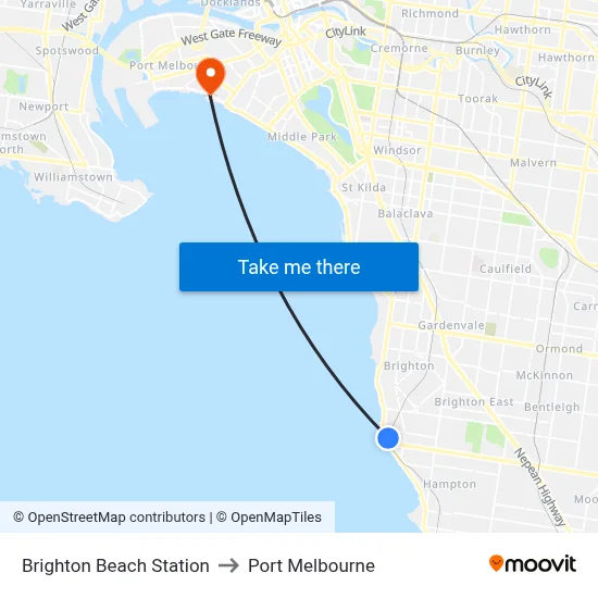 Brighton Beach Station to Port Melbourne map