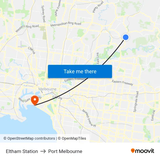 Eltham Station to Port Melbourne map
