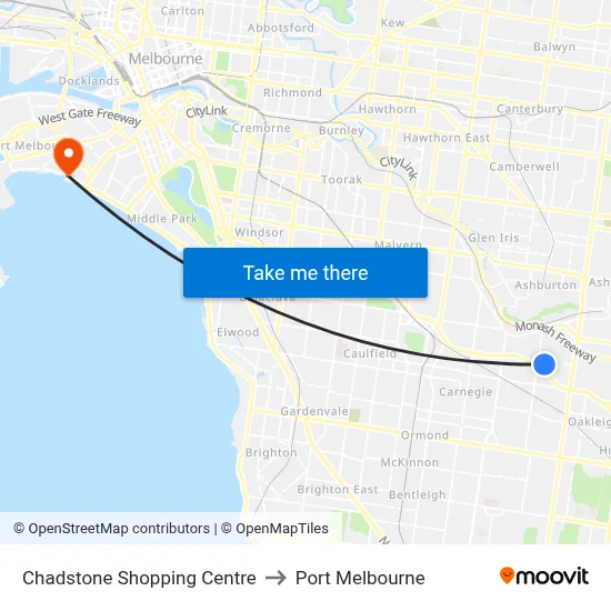 Chadstone Shopping Centre to Port Melbourne map