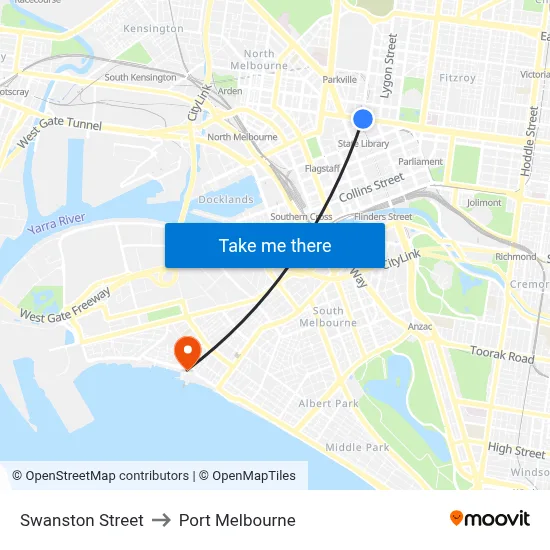 Swanston Street to Port Melbourne map