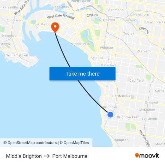 Middle Brighton to Port Melbourne map