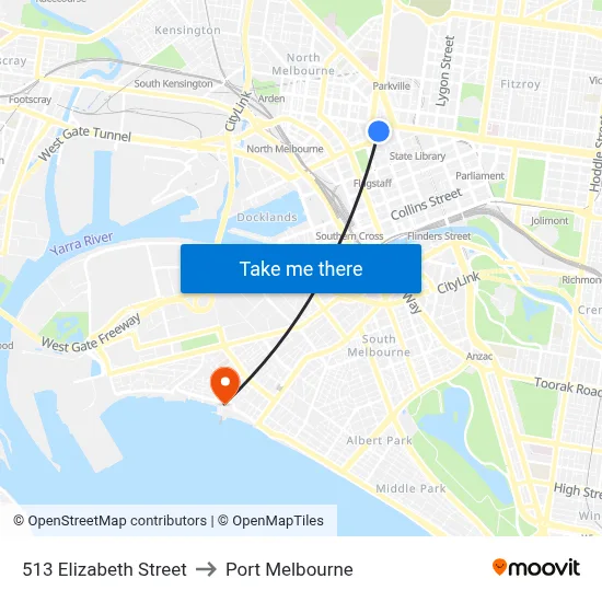 513 Elizabeth Street to Port Melbourne map