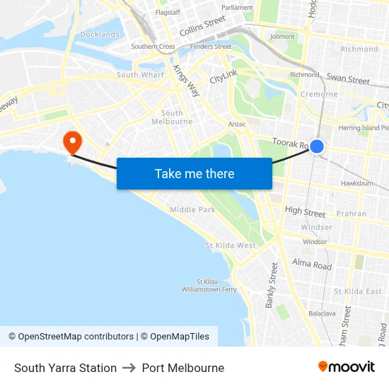South Yarra Station to Port Melbourne map