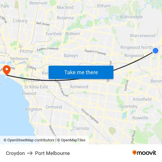 Croydon to Port Melbourne map